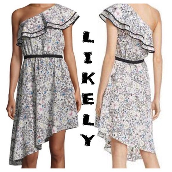 Likely Dresses & Skirts - Likely contour daisy delbarton ruffle mini dress. One shoulder, floral, girly